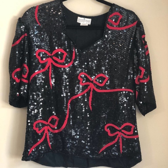 Sequin Black and Red Top - Picture 3 of 11